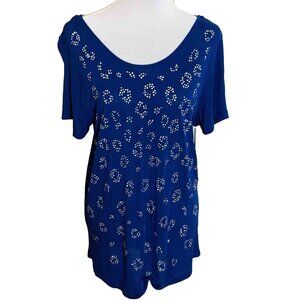 Juicy Couture Royal Blue Tunic Size L Silver Stud Sparkles Crisscross Open Back